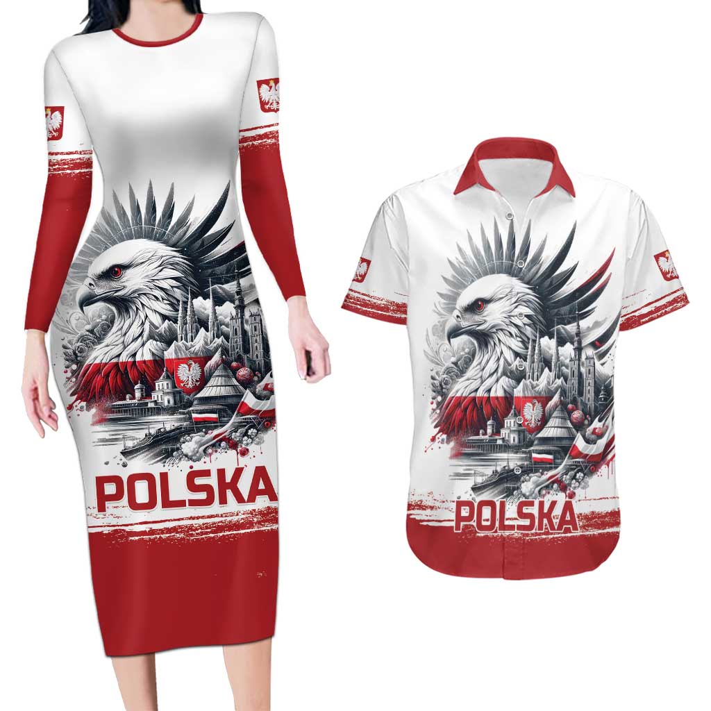 Poland Independence Day Couples Matching Long Sleeve Bodycon Dress and Hawaiian Shirt Polska Eagle Proud To Be Polish - Wonder Print Shop