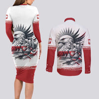 Poland Independence Day Couples Matching Long Sleeve Bodycon Dress and Long Sleeve Button Shirt Polska Eagle Proud To Be Polish - Wonder Print Shop