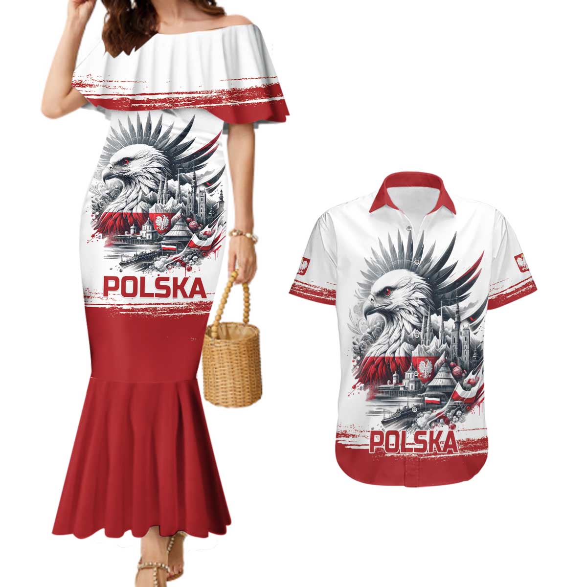 Poland Independence Day Couples Matching Mermaid Dress and Hawaiian Shirt Polska Eagle Proud To Be Polish - Wonder Print Shop