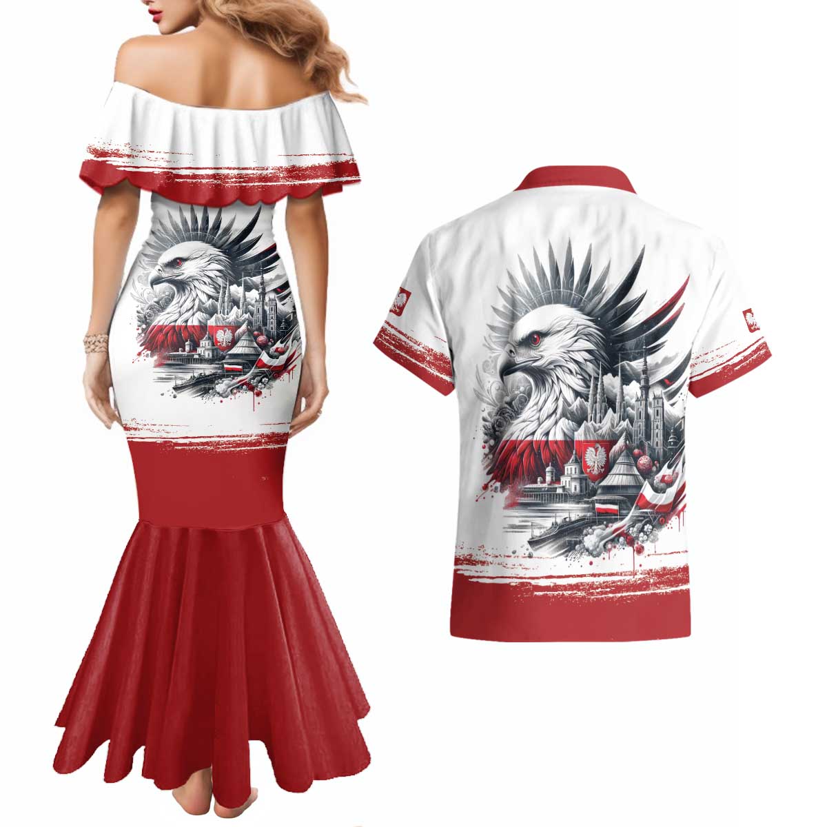 Poland Independence Day Couples Matching Mermaid Dress and Hawaiian Shirt Polska Eagle Proud To Be Polish - Wonder Print Shop