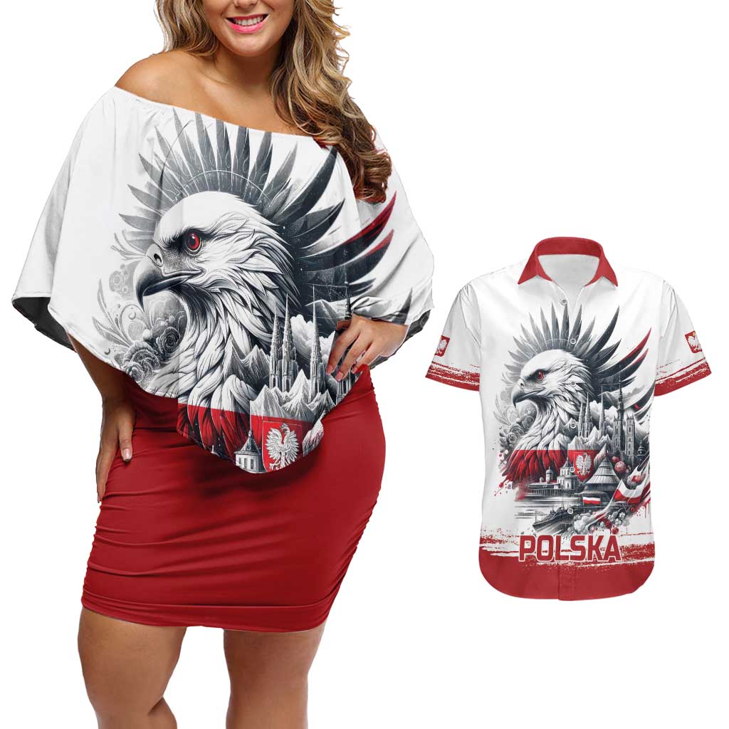 Poland Independence Day Couples Matching Off Shoulder Short Dress and Hawaiian Shirt Polska Eagle Proud To Be Polish - Wonder Print Shop