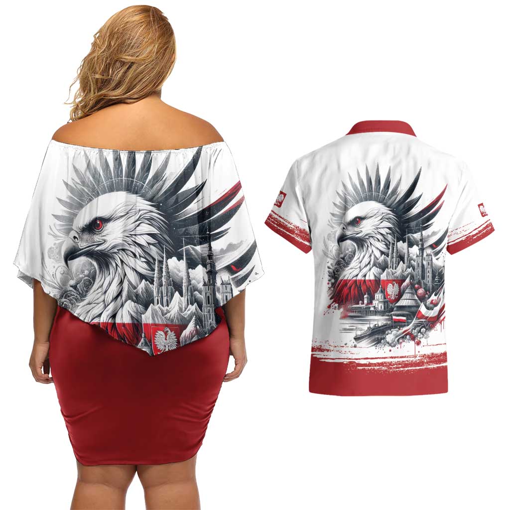 Poland Independence Day Couples Matching Off Shoulder Short Dress and Hawaiian Shirt Polska Eagle Proud To Be Polish - Wonder Print Shop