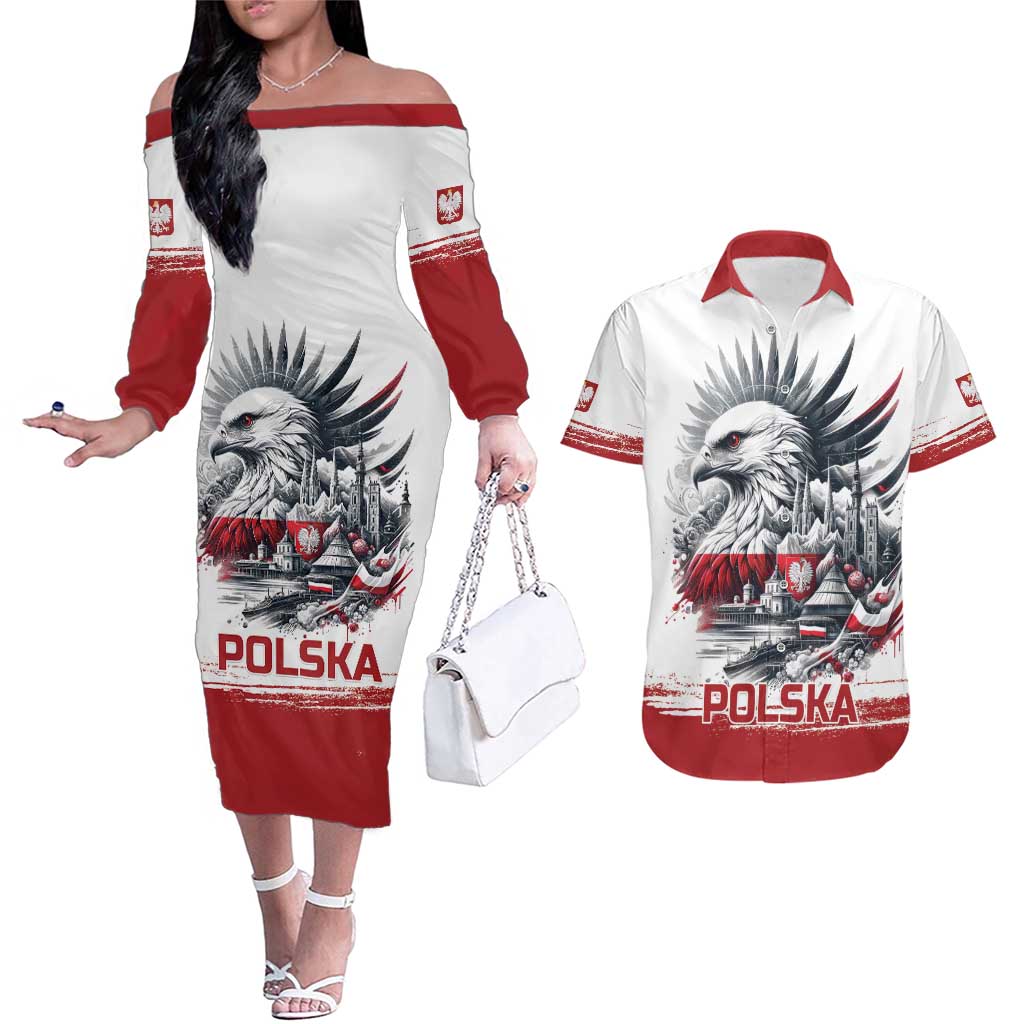 Poland Independence Day Couples Matching Off The Shoulder Long Sleeve Dress and Hawaiian Shirt Polska Eagle Proud To Be Polish - Wonder Print Shop