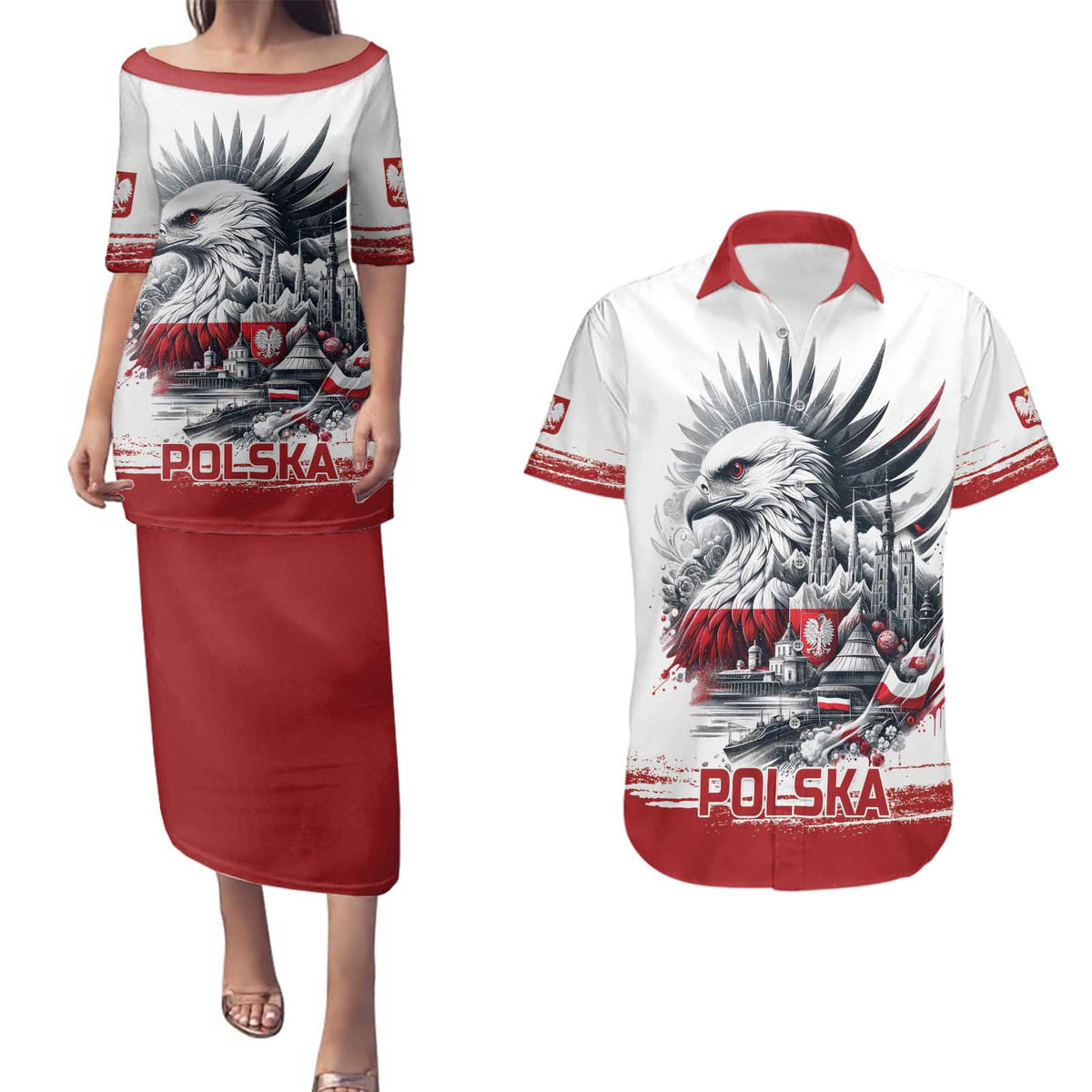 Poland Independence Day Couples Matching Puletasi and Hawaiian Shirt Polska Eagle Proud To Be Polish - Wonder Print Shop
