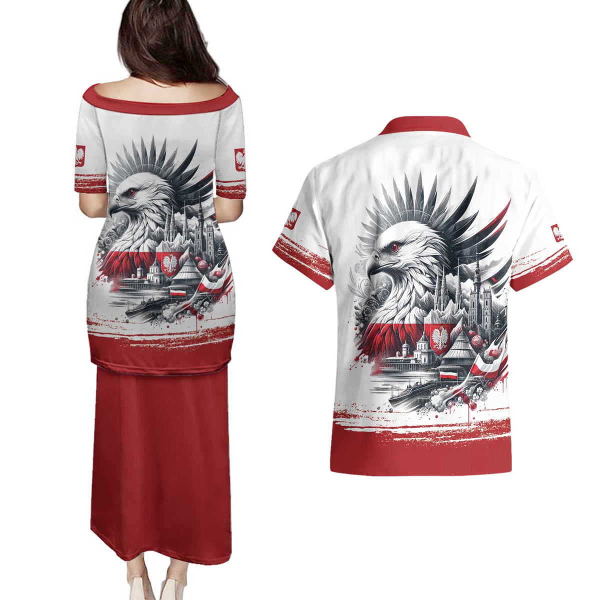 Poland Independence Day Couples Matching Puletasi and Hawaiian Shirt Polska Eagle Proud To Be Polish - Wonder Print Shop