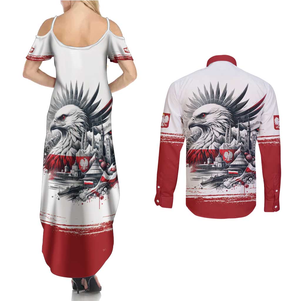 Poland Independence Day Couples Matching Summer Maxi Dress and Long Sleeve Button Shirt Polska Eagle Proud To Be Polish - Wonder Print Shop