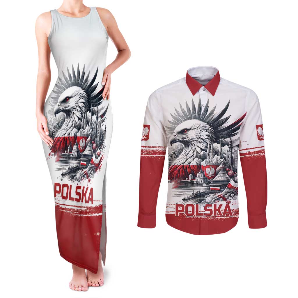 Poland Independence Day Couples Matching Tank Maxi Dress and Long Sleeve Button Shirt Polska Eagle Proud To Be Polish - Wonder Print Shop