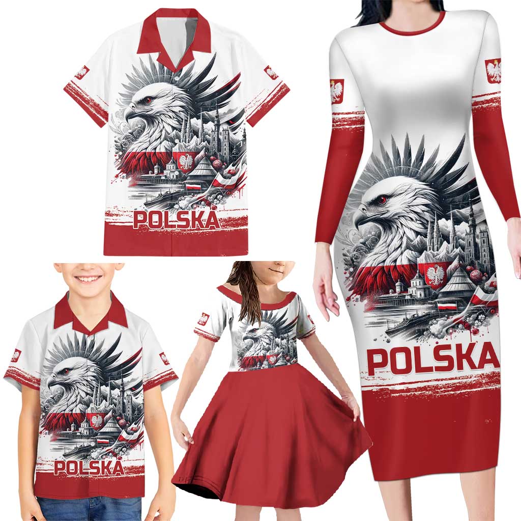 Poland Independence Day Family Matching Long Sleeve Bodycon Dress and Hawaiian Shirt Polska Eagle Proud To Be Polish - Wonder Print Shop