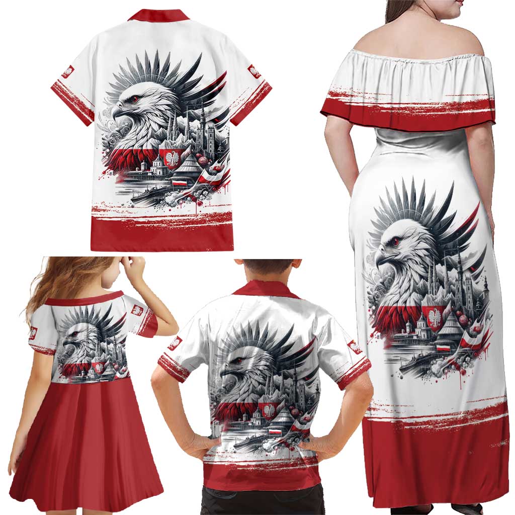 Poland Independence Day Family Matching Off Shoulder Maxi Dress and Hawaiian Shirt Polska Eagle Proud To Be Polish - Wonder Print Shop