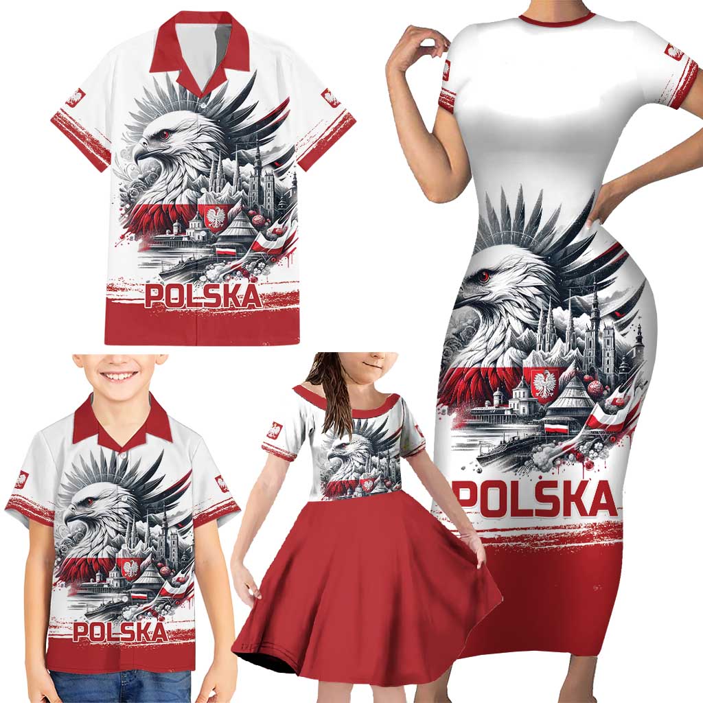 Poland Independence Day Family Matching Short Sleeve Bodycon Dress and Hawaiian Shirt Polska Eagle Proud To Be Polish - Wonder Print Shop