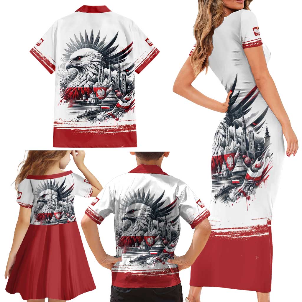 Poland Independence Day Family Matching Short Sleeve Bodycon Dress and Hawaiian Shirt Polska Eagle Proud To Be Polish - Wonder Print Shop