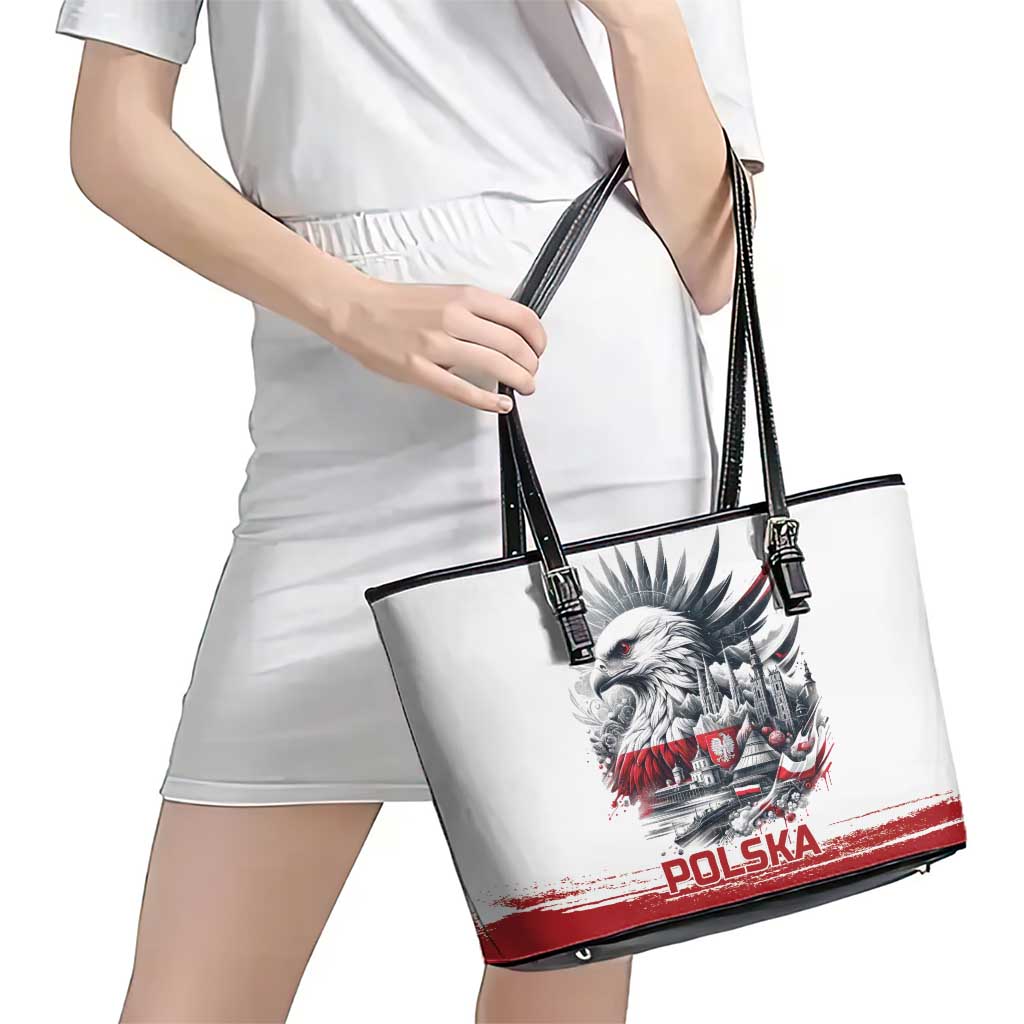 Poland Independence Day Leather Tote Bag Polska Eagle Proud To Be Polish - Wonder Print Shop