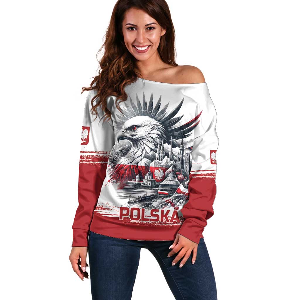 Poland Independence Day Off Shoulder Sweater Polska Eagle Proud To Be Polish - Wonder Print Shop