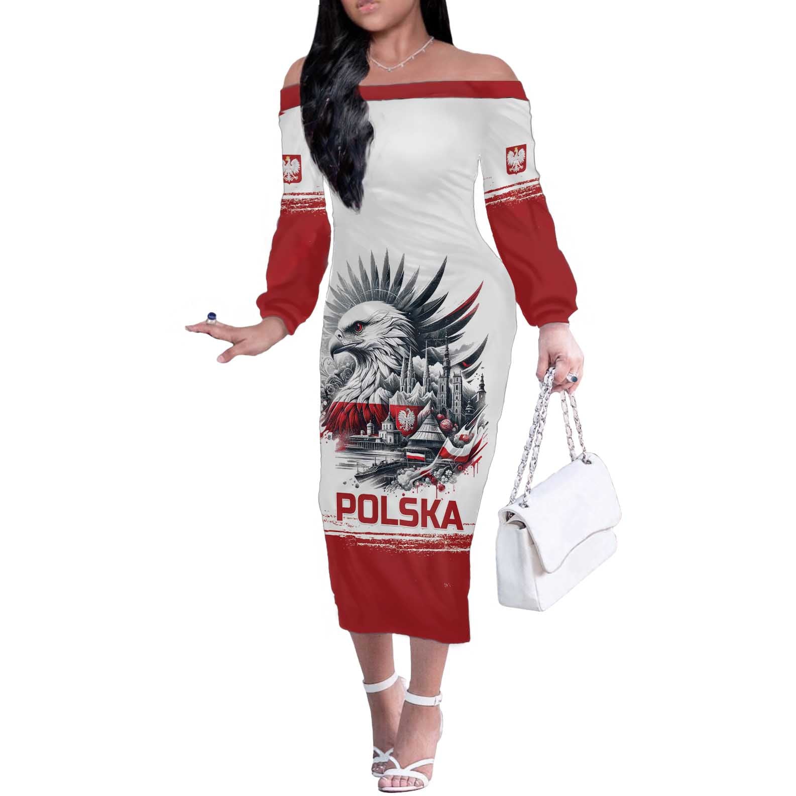 Poland Independence Day Off The Shoulder Long Sleeve Dress Polska Eagle Proud To Be Polish - Wonder Print Shop
