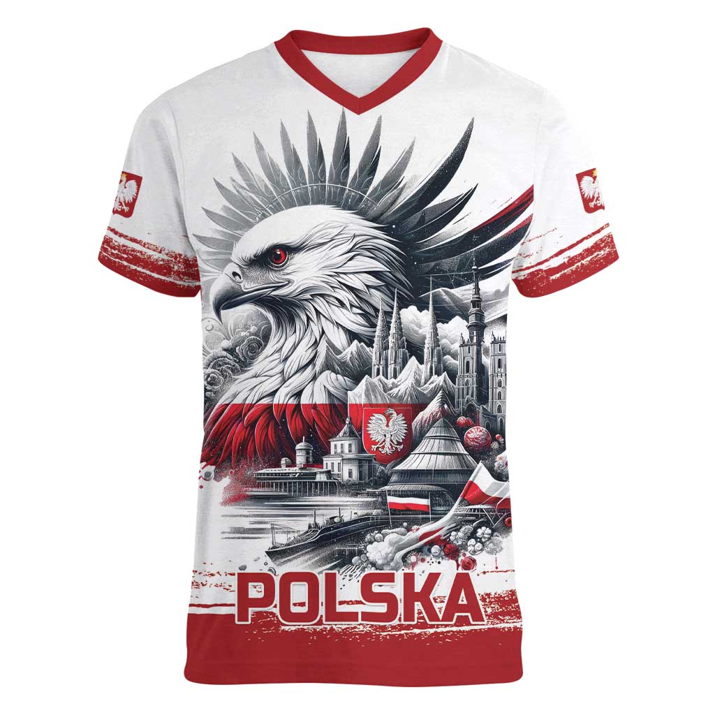Poland Independence Day Women V-Neck T-Shirt Polska Eagle Proud To Be Polish - Wonder Print Shop