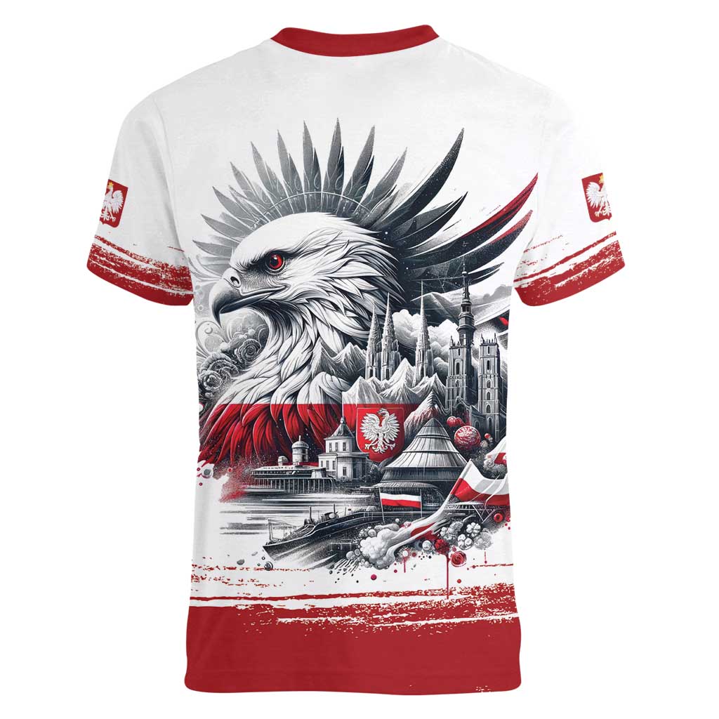 Poland Independence Day Women V-Neck T-Shirt Polska Eagle Proud To Be Polish - Wonder Print Shop