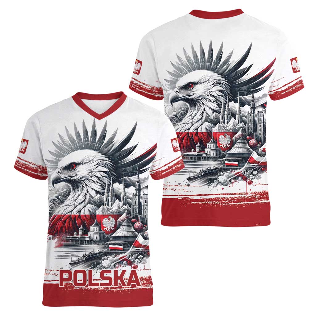 Poland Independence Day Women V-Neck T-Shirt Polska Eagle Proud To Be Polish - Wonder Print Shop