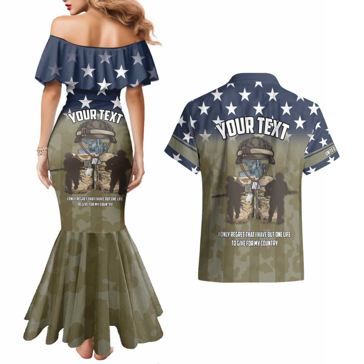 Personalized Veterans Day 2024 Couples Matching Mermaid Dress and Hawaiian Shirt U.S Veterans Proud Dad - Wonder Print Shop
