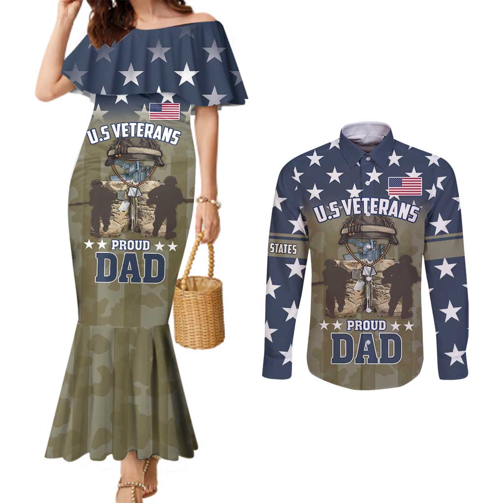 Personalized Veterans Day 2024 Couples Matching Mermaid Dress and Long Sleeve Button Shirt U.S Veterans Proud Dad