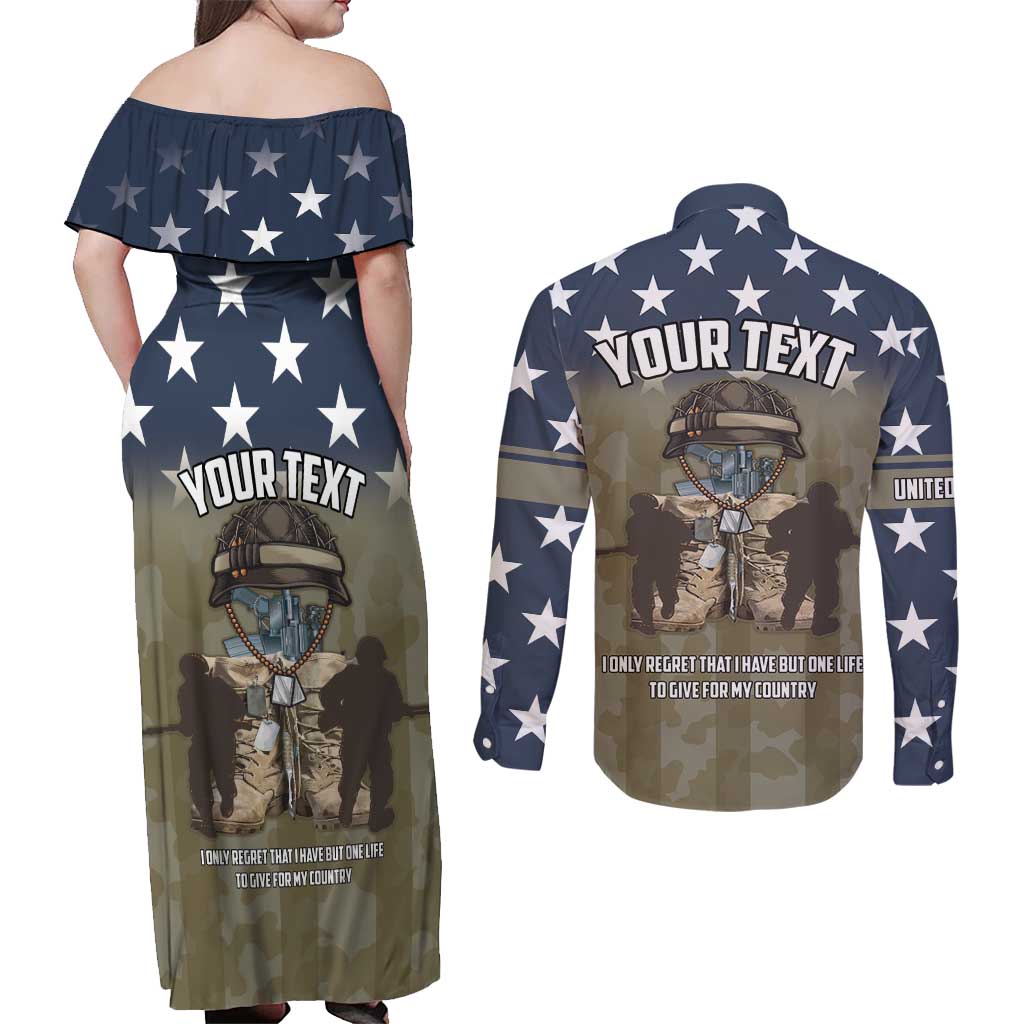 Personalized Veterans Day 2024 Couples Matching Off Shoulder Maxi Dress and Long Sleeve Button Shirt U.S Veterans Proud Dad - Wonder Print Shop
