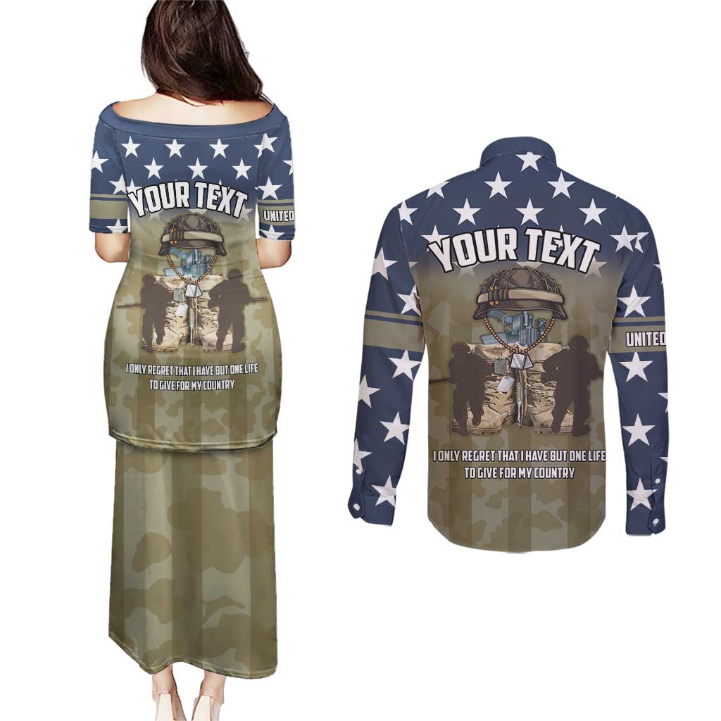 Personalized Veterans Day 2024 Couples Matching Puletasi and Long Sleeve Button Shirt U.S Veterans Proud Dad - Wonder Print Shop
