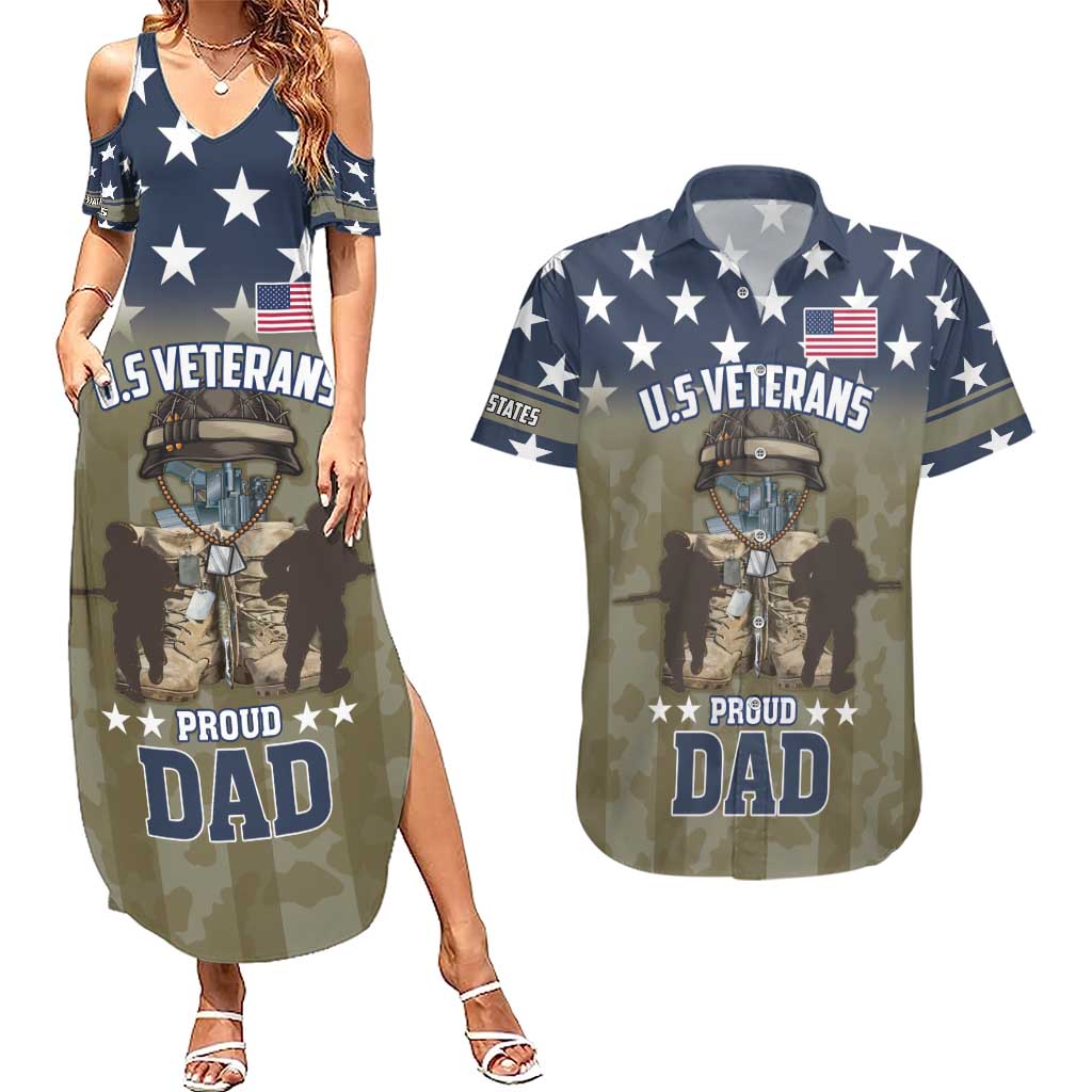 Personalized Veterans Day 2024 Couples Matching Summer Maxi Dress and Hawaiian Shirt U.S Veterans Proud Dad - Wonder Print Shop