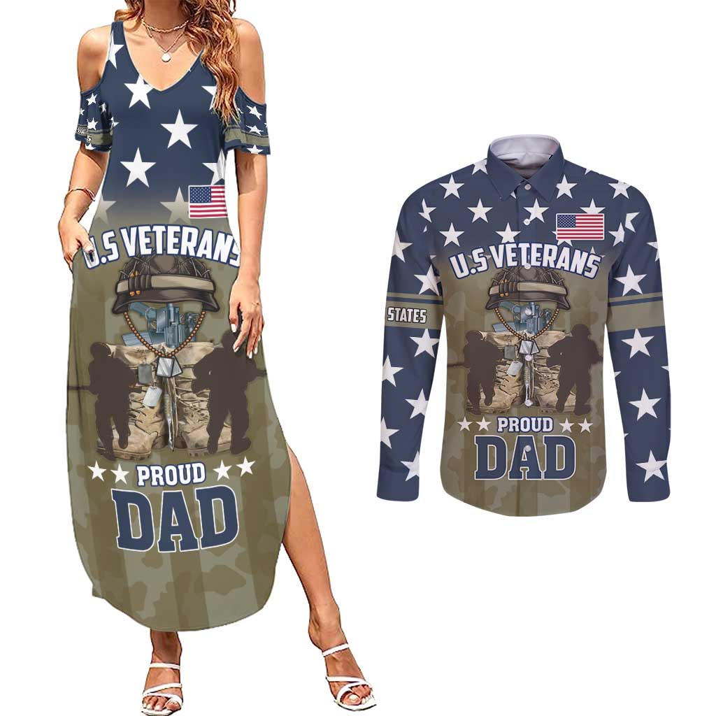 Personalized Veterans Day 2024 Couples Matching Summer Maxi Dress and Long Sleeve Button Shirt U.S Veterans Proud Dad - Wonder Print Shop