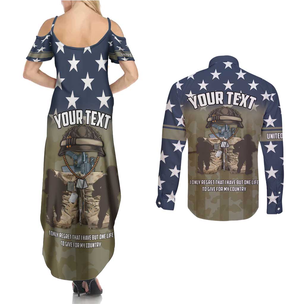 Personalized Veterans Day 2024 Couples Matching Summer Maxi Dress and Long Sleeve Button Shirt U.S Veterans Proud Dad - Wonder Print Shop