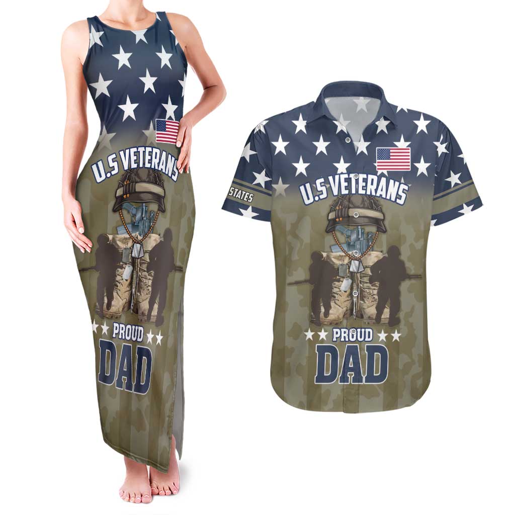 Personalized Veterans Day 2024 Couples Matching Tank Maxi Dress and Hawaiian Shirt U.S Veterans Proud Dad - Wonder Print Shop