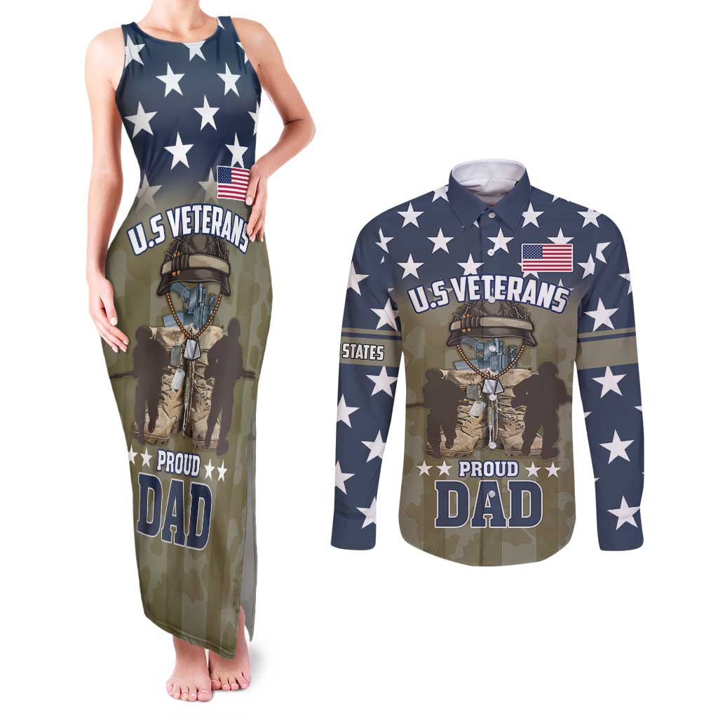 Personalized Veterans Day 2024 Couples Matching Tank Maxi Dress and Long Sleeve Button Shirt U.S Veterans Proud Dad - Wonder Print Shop