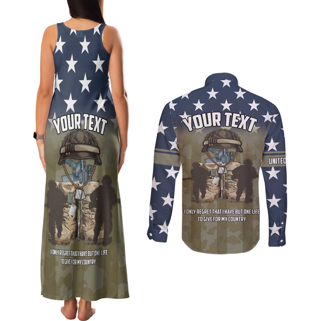 Personalized Veterans Day 2024 Couples Matching Tank Maxi Dress and Long Sleeve Button Shirt U.S Veterans Proud Dad - Wonder Print Shop