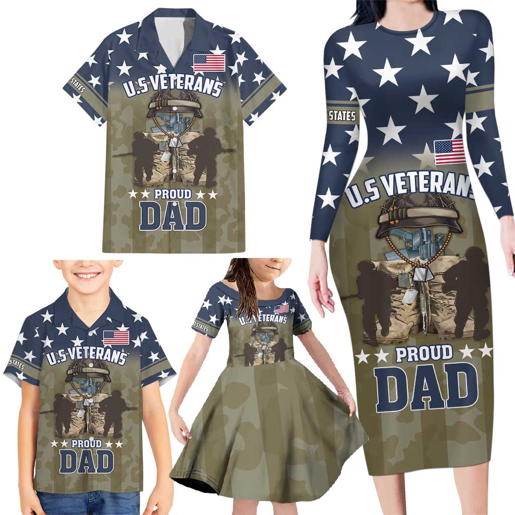 Personalized Veterans Day 2024 Family Matching Long Sleeve Bodycon Dress and Hawaiian Shirt U.S Veterans Proud Dad - Wonder Print Shop