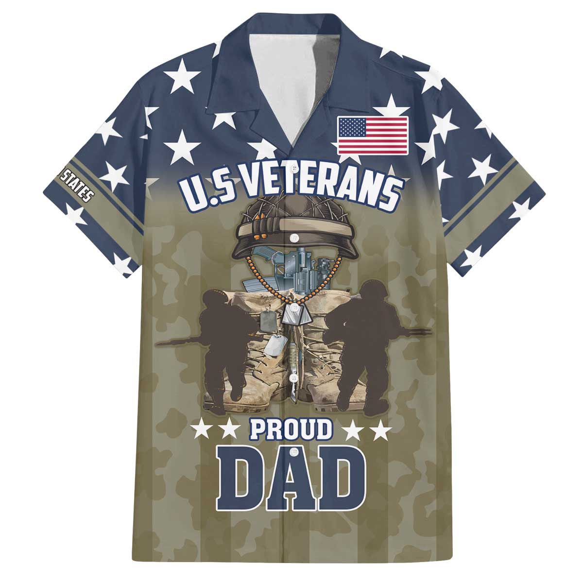 Personalized Veterans Day 2024 Family Matching Off The Shoulder Long Sleeve Dress and Hawaiian Shirt U.S Veterans Proud Dad - Wonder Print Shop