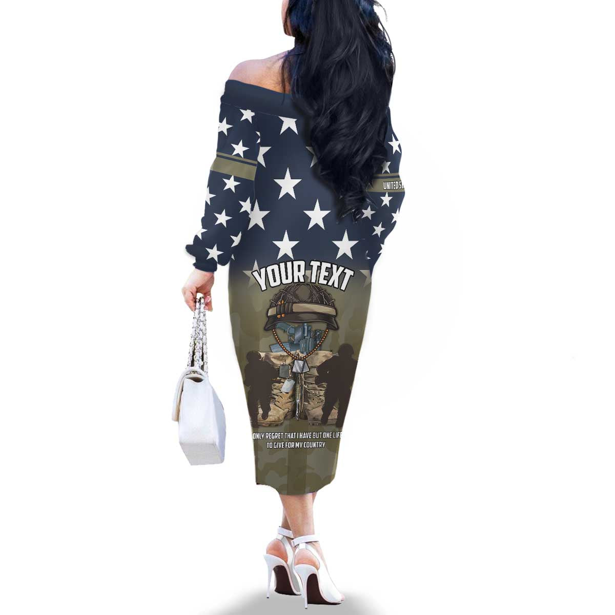Personalized Veterans Day 2024 Family Matching Off The Shoulder Long Sleeve Dress and Hawaiian Shirt U.S Veterans Proud Dad - Wonder Print Shop