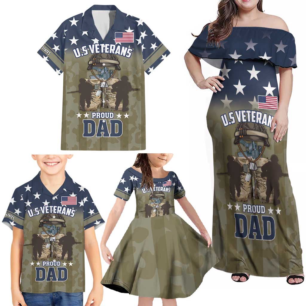Personalized Veterans Day 2024 Family Matching Off Shoulder Maxi Dress and Hawaiian Shirt U.S Veterans Proud Dad - Wonder Print Shop