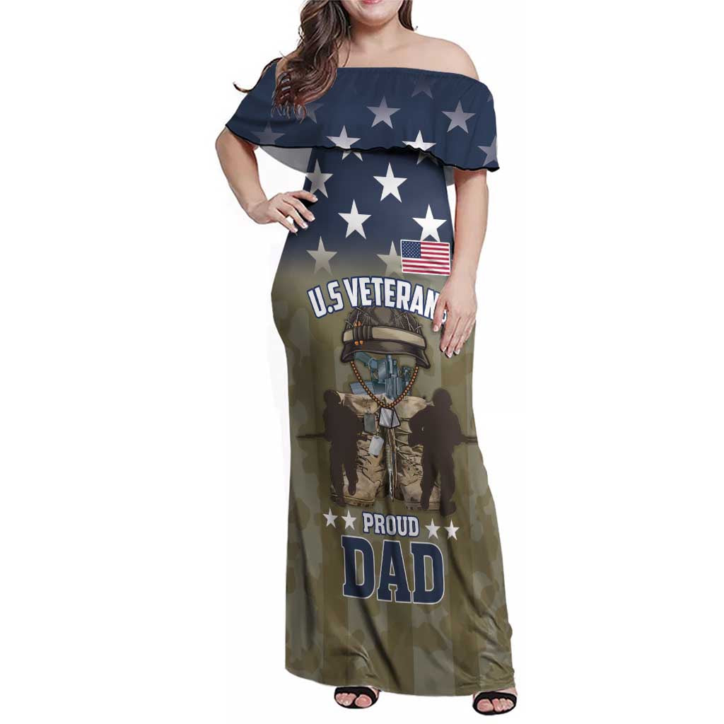 Personalized Veterans Day 2024 Family Matching Off Shoulder Maxi Dress and Hawaiian Shirt U.S Veterans Proud Dad - Wonder Print Shop
