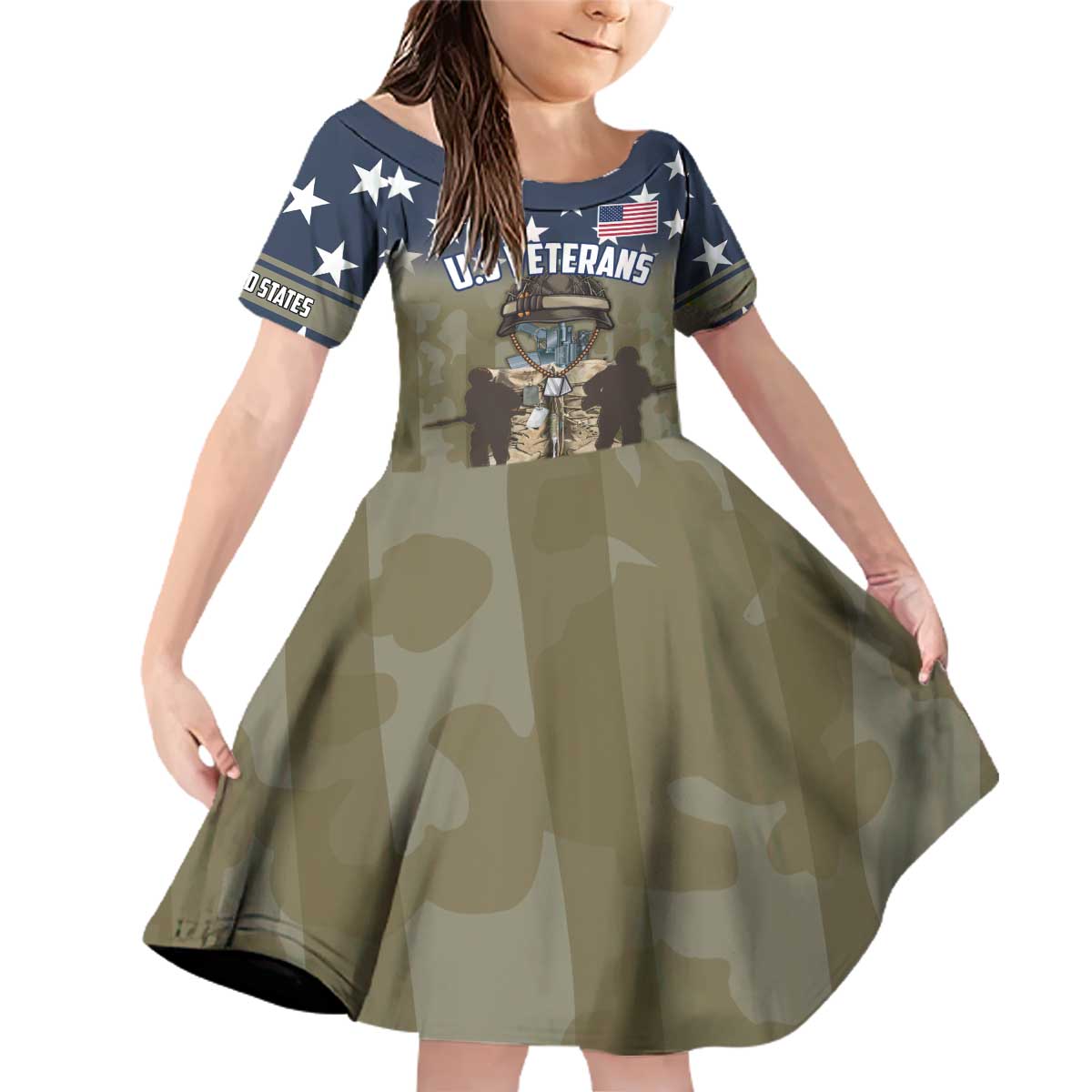 Personalized Veterans Day 2024 Family Matching Off Shoulder Short Dress and Hawaiian Shirt U.S Veterans Proud Dad - Wonder Print Shop