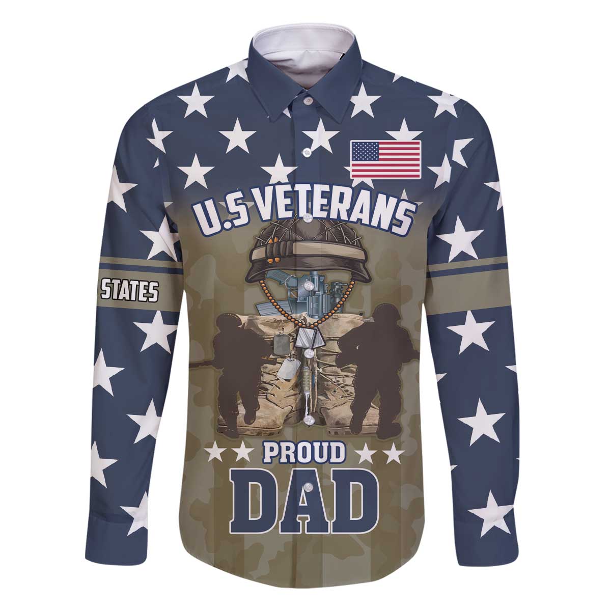 Personalized Veterans Day 2024 Family Matching Off Shoulder Short Dress and Hawaiian Shirt U.S Veterans Proud Dad - Wonder Print Shop