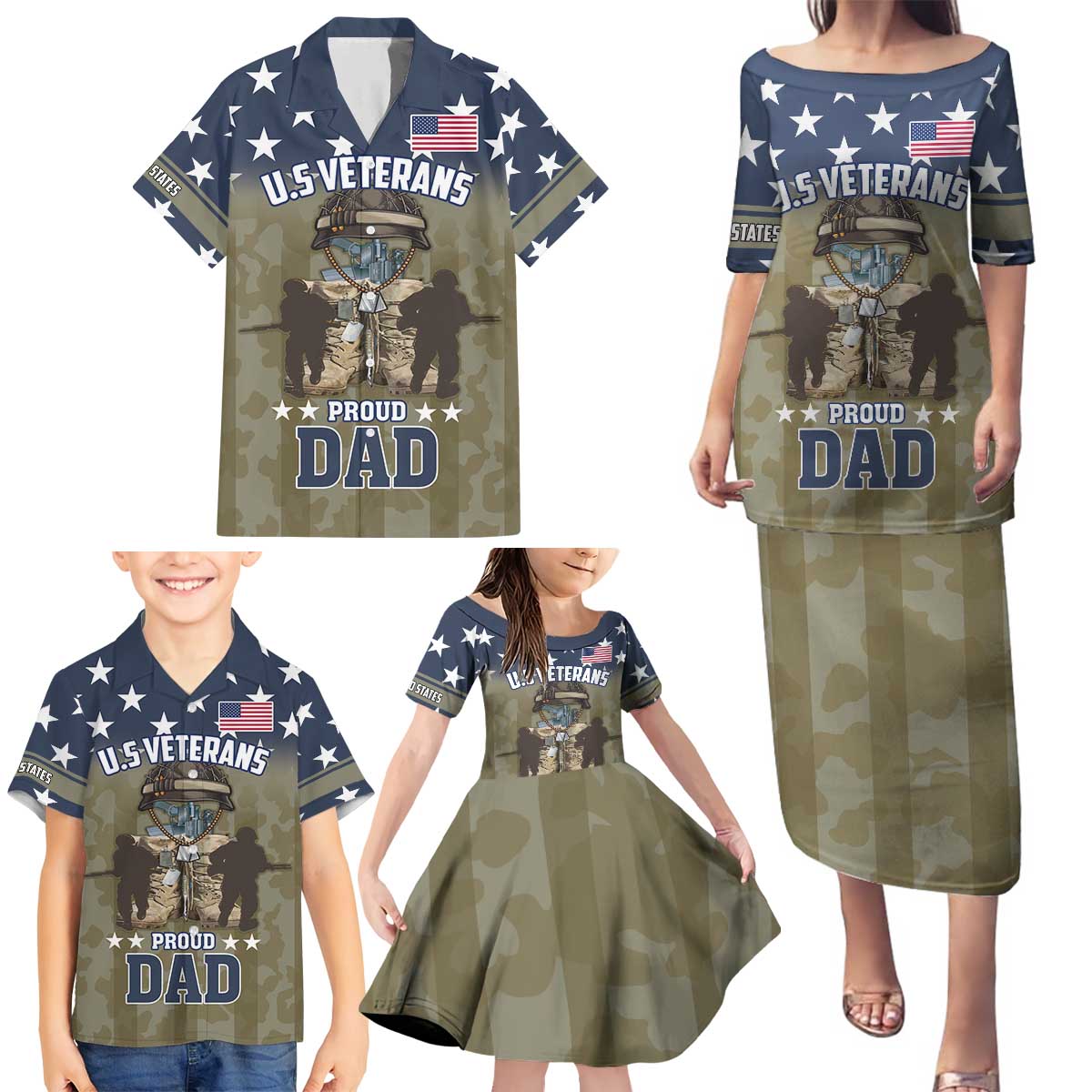 Personalized Veterans Day 2024 Family Matching Puletasi and Hawaiian Shirt U.S Veterans Proud Dad - Wonder Print Shop