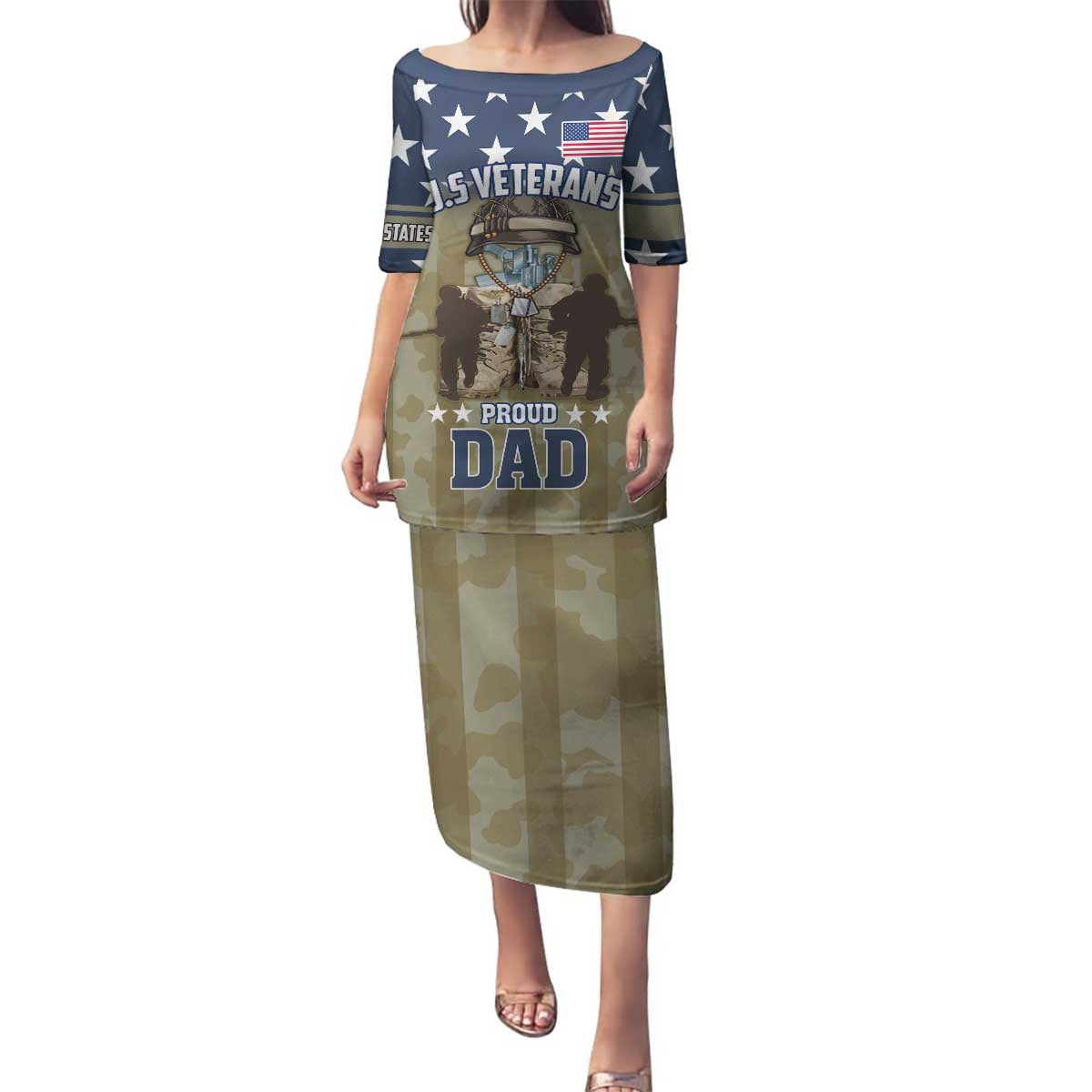 Personalized Veterans Day 2024 Family Matching Puletasi and Hawaiian Shirt U.S Veterans Proud Dad - Wonder Print Shop