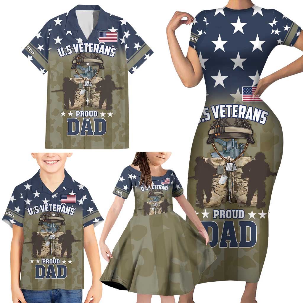 Personalized Veterans Day 2024 Family Matching Short Sleeve Bodycon Dress and Hawaiian Shirt U.S Veterans Proud Dad - Wonder Print Shop