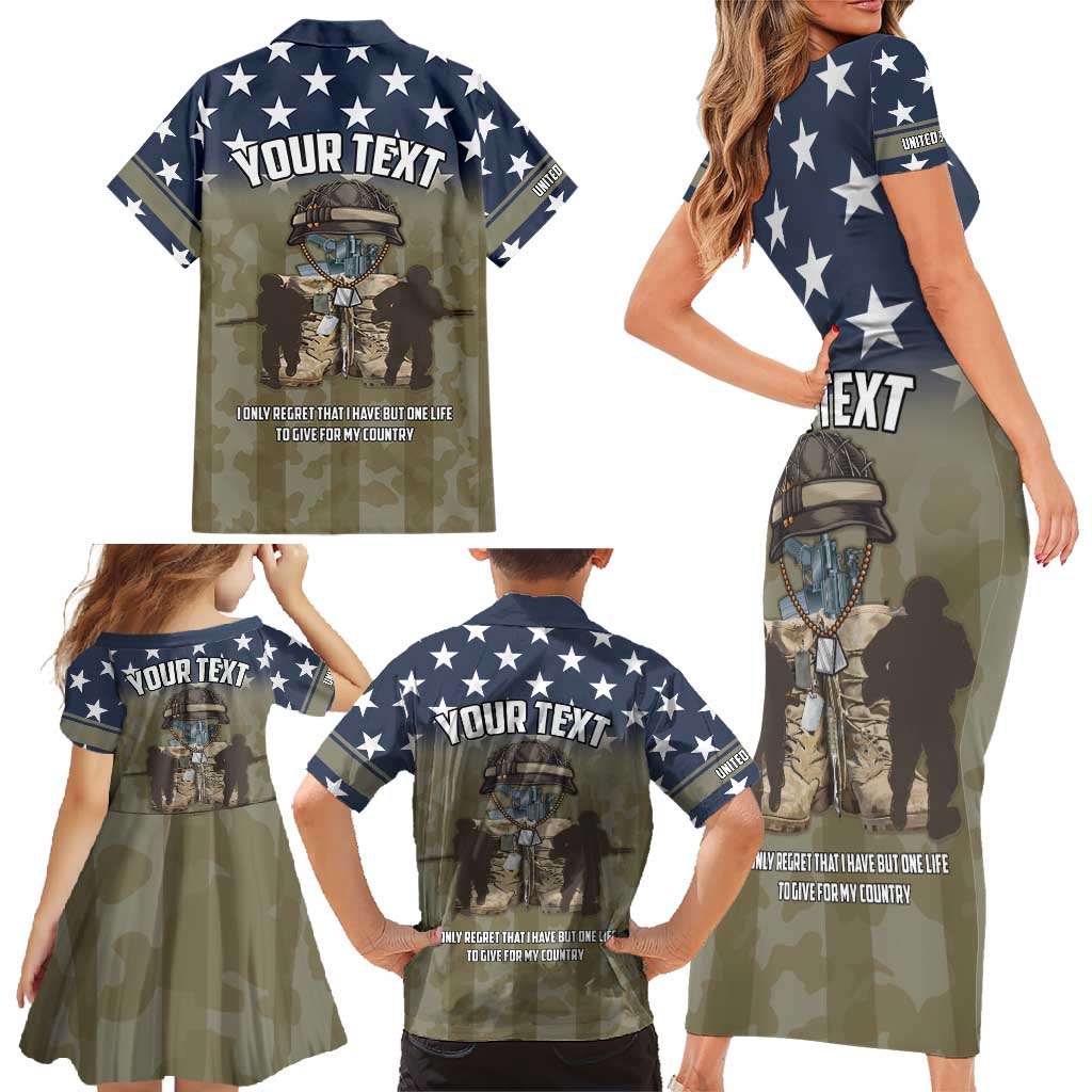 Personalized Veterans Day 2024 Family Matching Short Sleeve Bodycon Dress and Hawaiian Shirt U.S Veterans Proud Dad - Wonder Print Shop