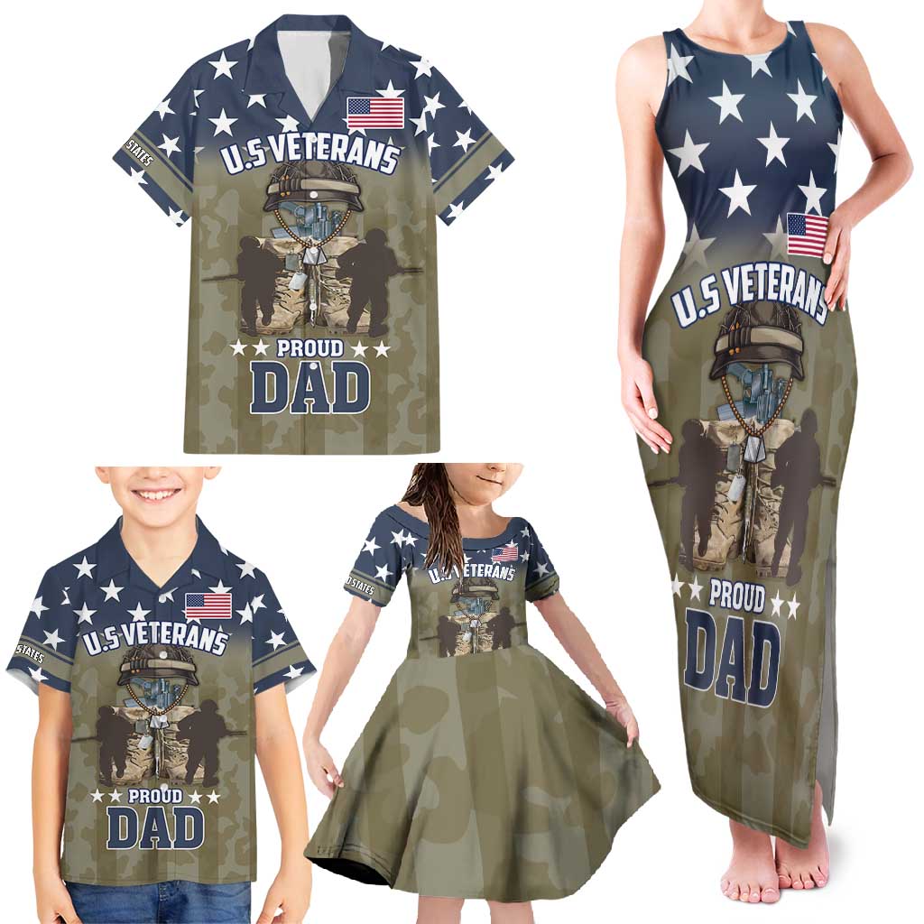 Personalized Veterans Day 2024 Family Matching Tank Maxi Dress and Hawaiian Shirt U.S Veterans Proud Dad - Wonder Print Shop