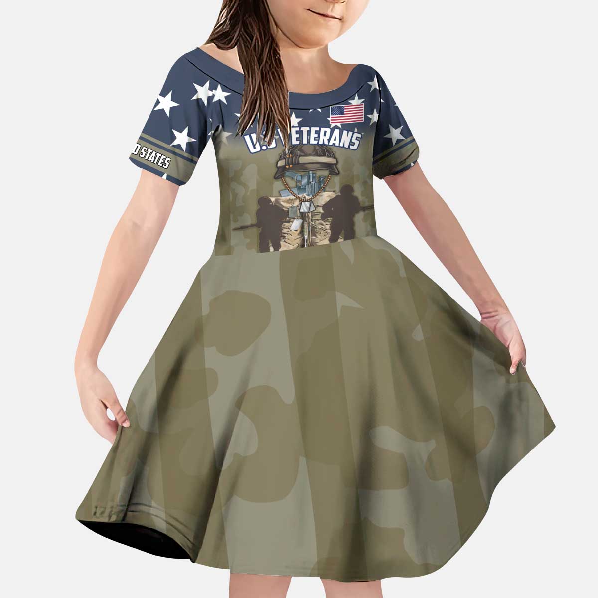 Personalized Veterans Day 2024 Kid Short Sleeve Dress U.S Veterans Proud Dad - Wonder Print Shop