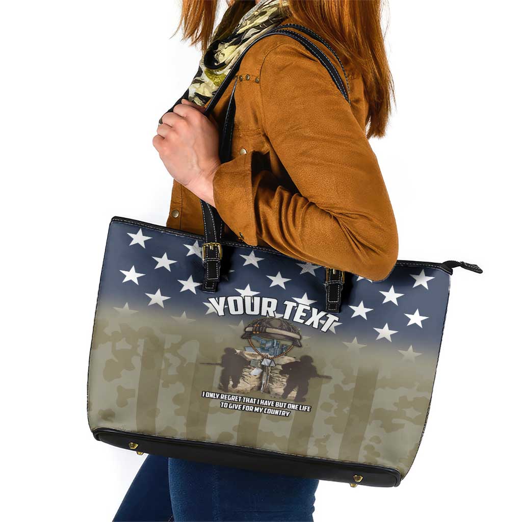 Personalized Veterans Day 2024 Leather Tote Bag U.S Veterans Proud Dad - Wonder Print Shop