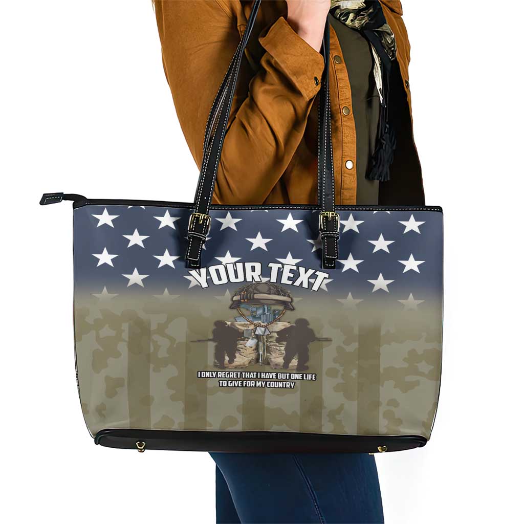 Personalized Veterans Day 2024 Leather Tote Bag U.S Veterans Proud Dad - Wonder Print Shop