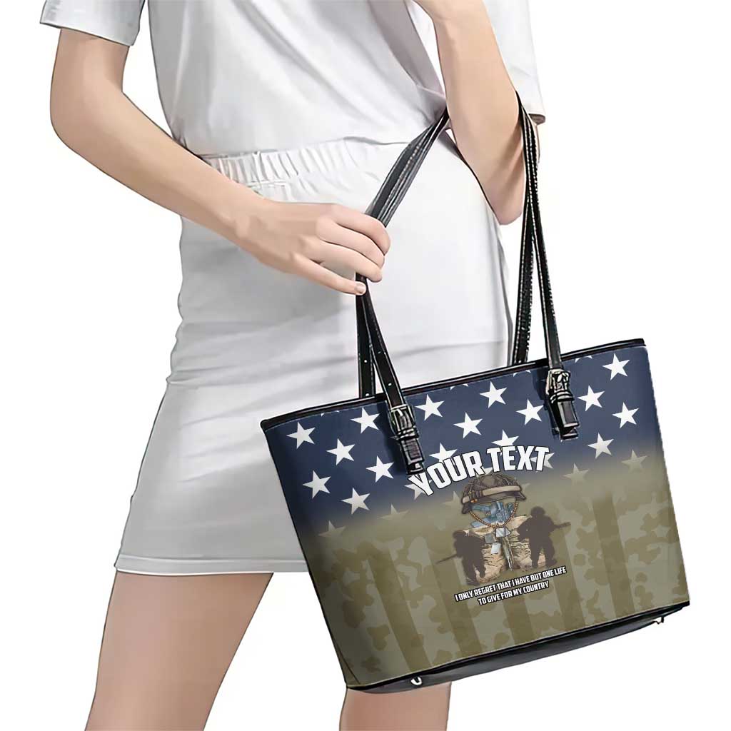 Personalized Veterans Day 2024 Leather Tote Bag U.S Veterans Proud Dad - Wonder Print Shop
