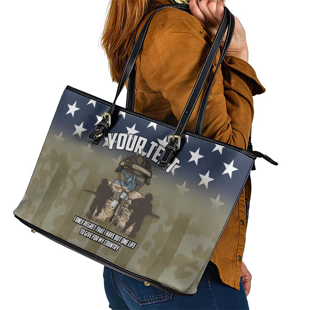 Personalized Veterans Day 2024 Leather Tote Bag U.S Veterans Proud Dad - Wonder Print Shop