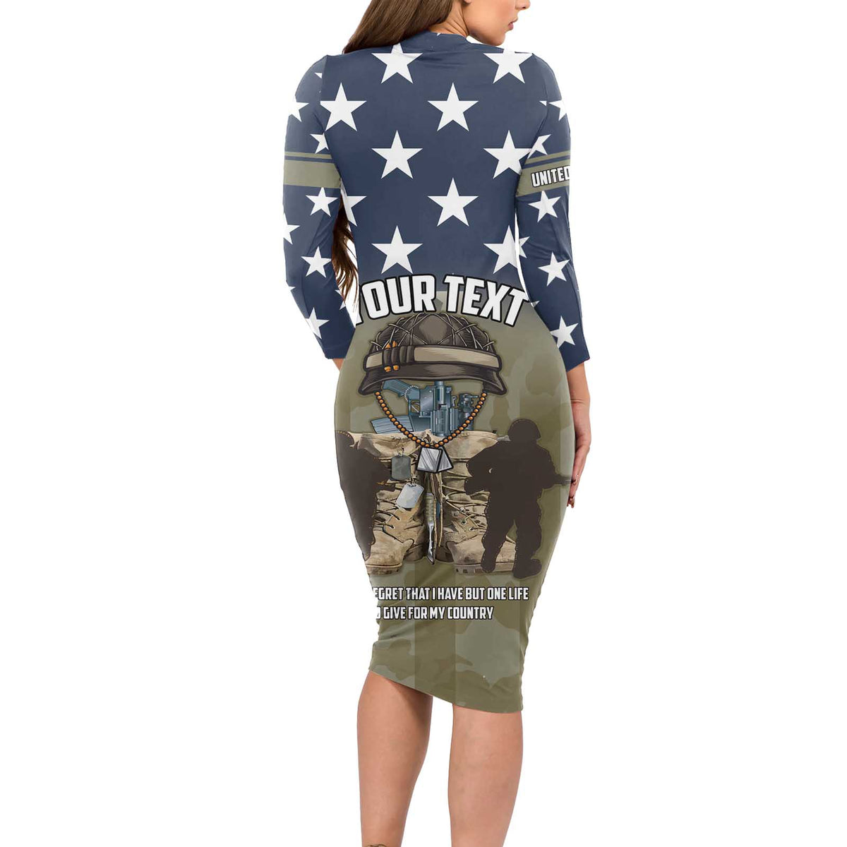 Personalized Veterans Day 2024 Long Sleeve Bodycon Dress U.S Veterans Proud Dad - Wonder Print Shop