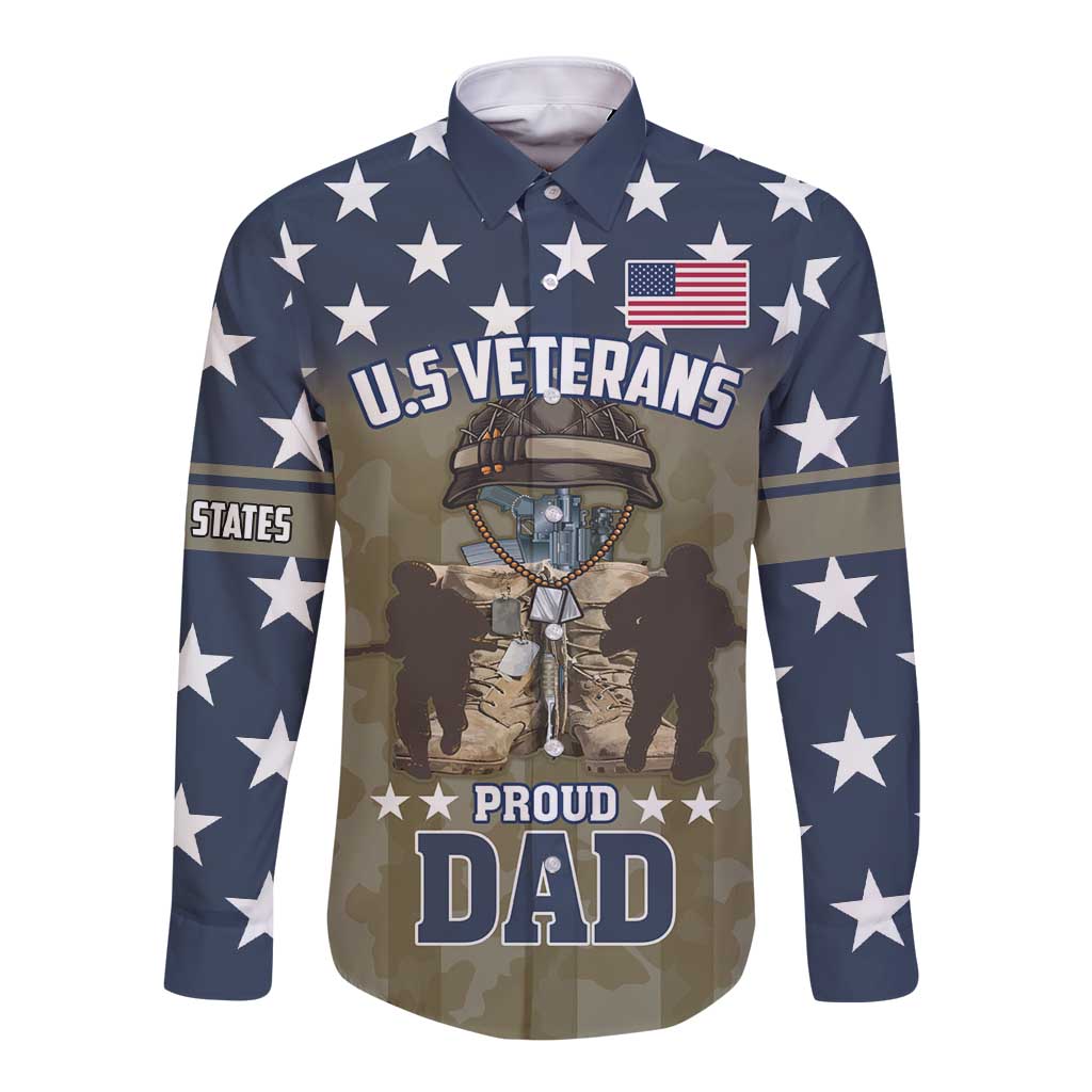 Personalized Veterans Day 2024 Long Sleeve Button Shirt U.S Veterans Proud Dad - Wonder Print Shop